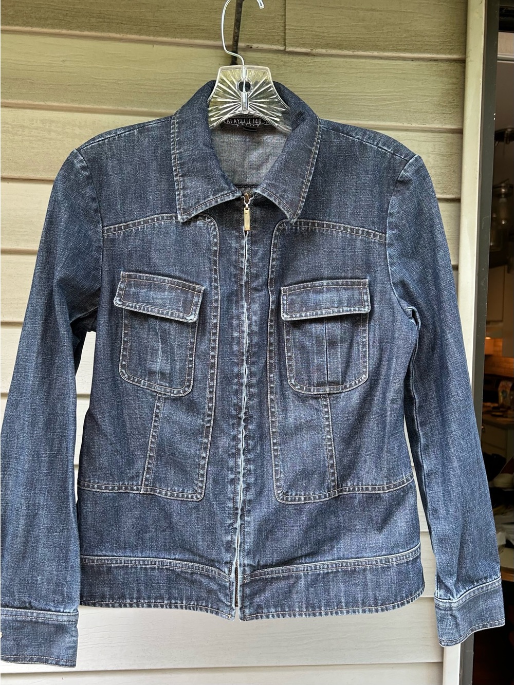 Lafayette 148 New York Tailored Classic Dark Blue Denim Ladies Jacket Size 4/4P.